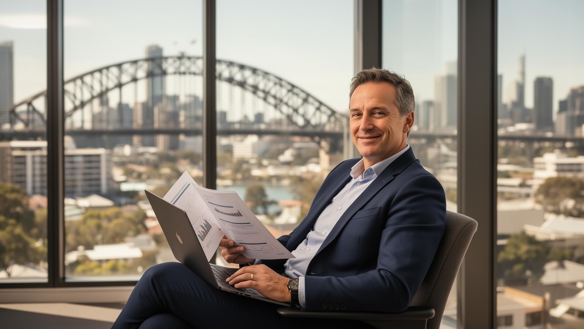 Brisbane business owner reviewing marketing results