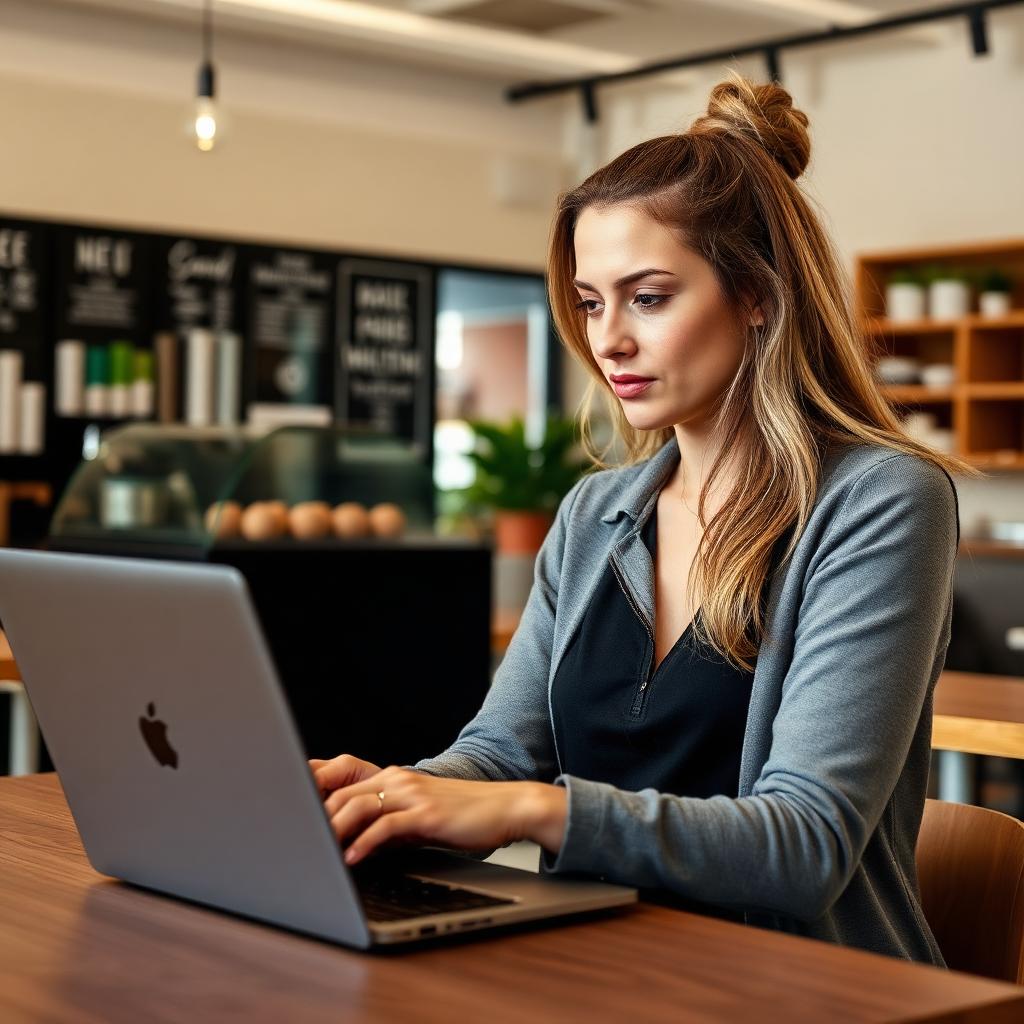 Canberra business owner working on laptop