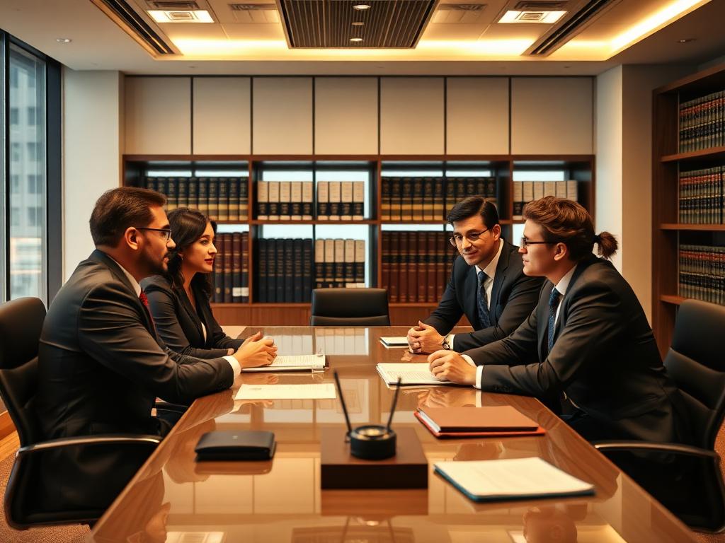 Law firm lawyers in consultation meeting