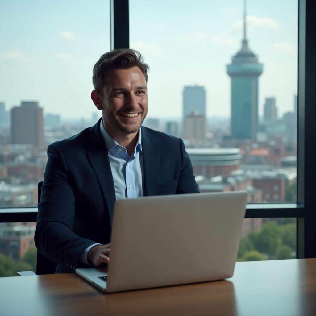 Manchester business owner reviewing digital marketing results