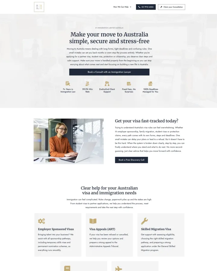 Lexs Lawyers Australian immigration law website shown from header to footer