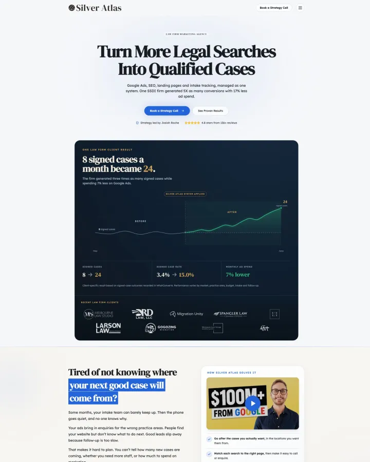 Silver Atlas law firm marketing agency website shown from header to footer