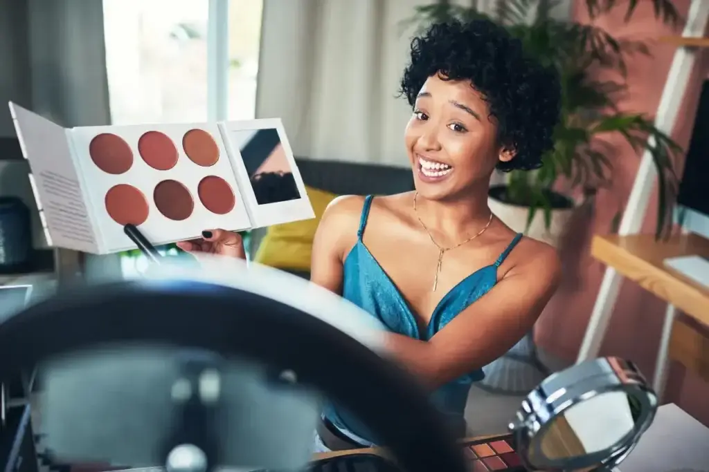 shot of an influencer recording a makeup tutorial