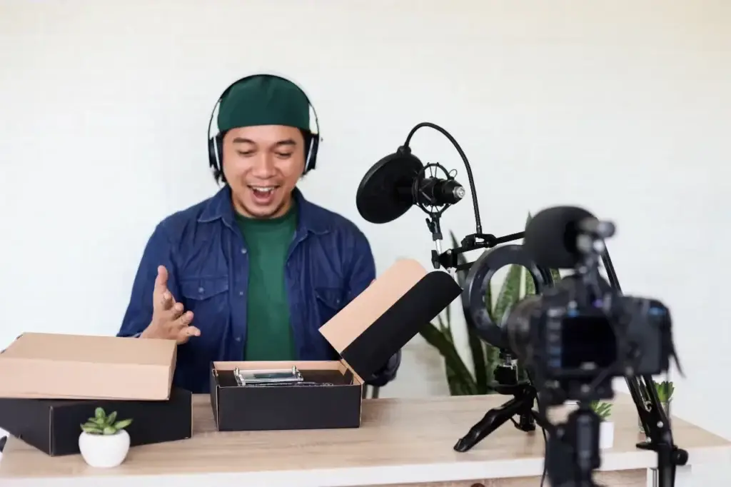 content creator filming a video, showcasing 'what is a digital marketing strategy' in action.