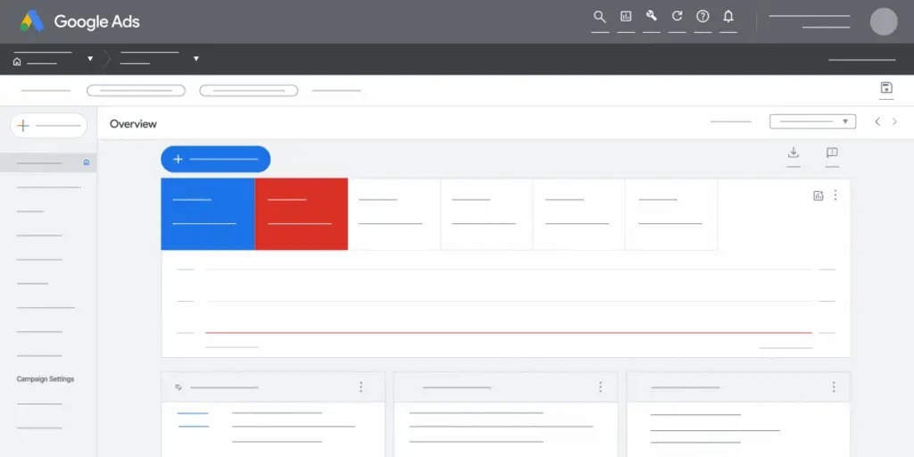 Google Ads campaign overview dashboard showing metrics and settings, illustrating SEO vs Google Ads.