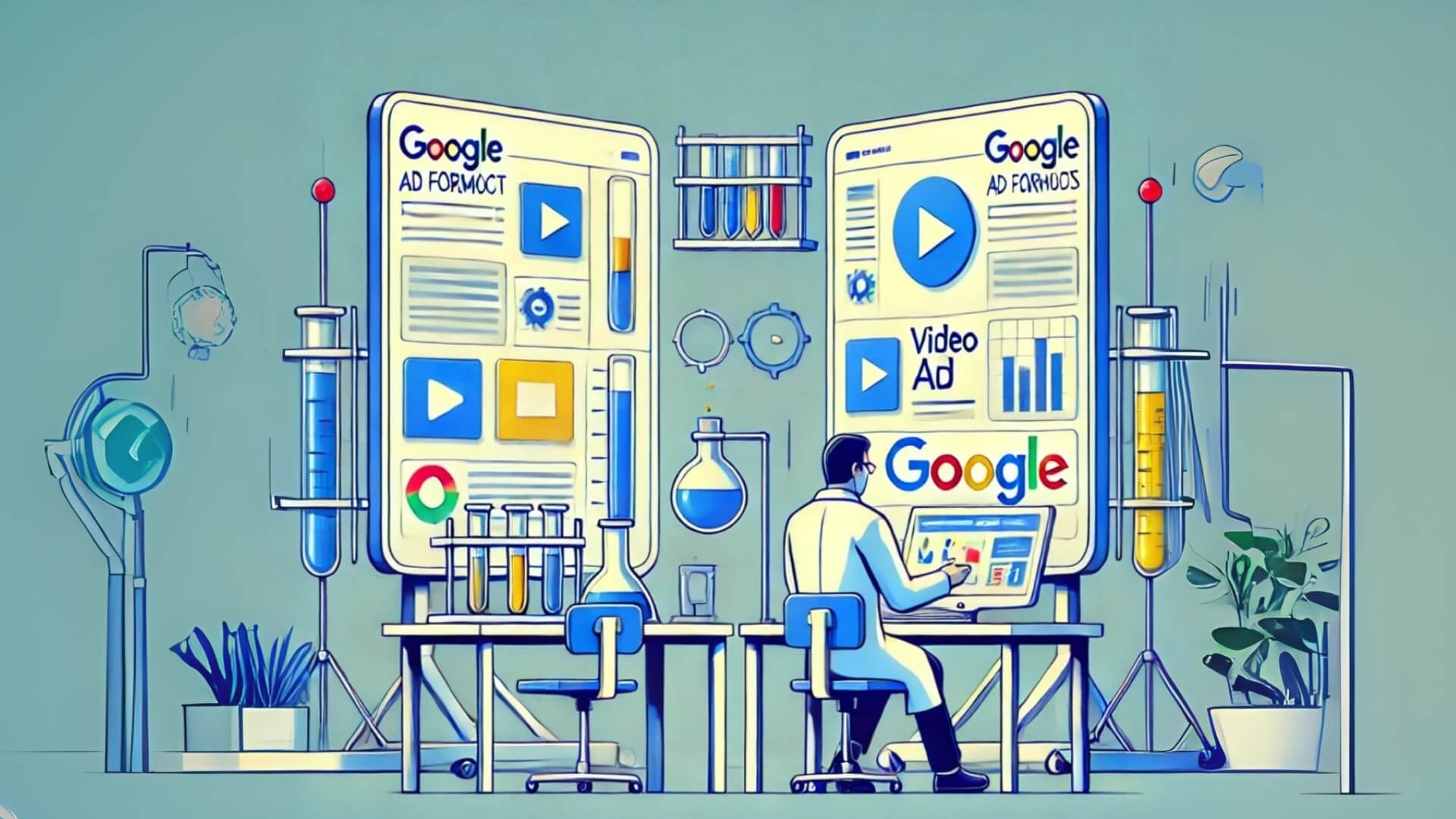 A magnifying glass hovers over a computer screen displaying PPC campaign data, illustrating 5 PPC testing strategies for more conversions