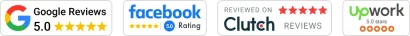 Google Reviews 5.0, Facebook Rating, Clutch Reviews, Upwork 5 stars
