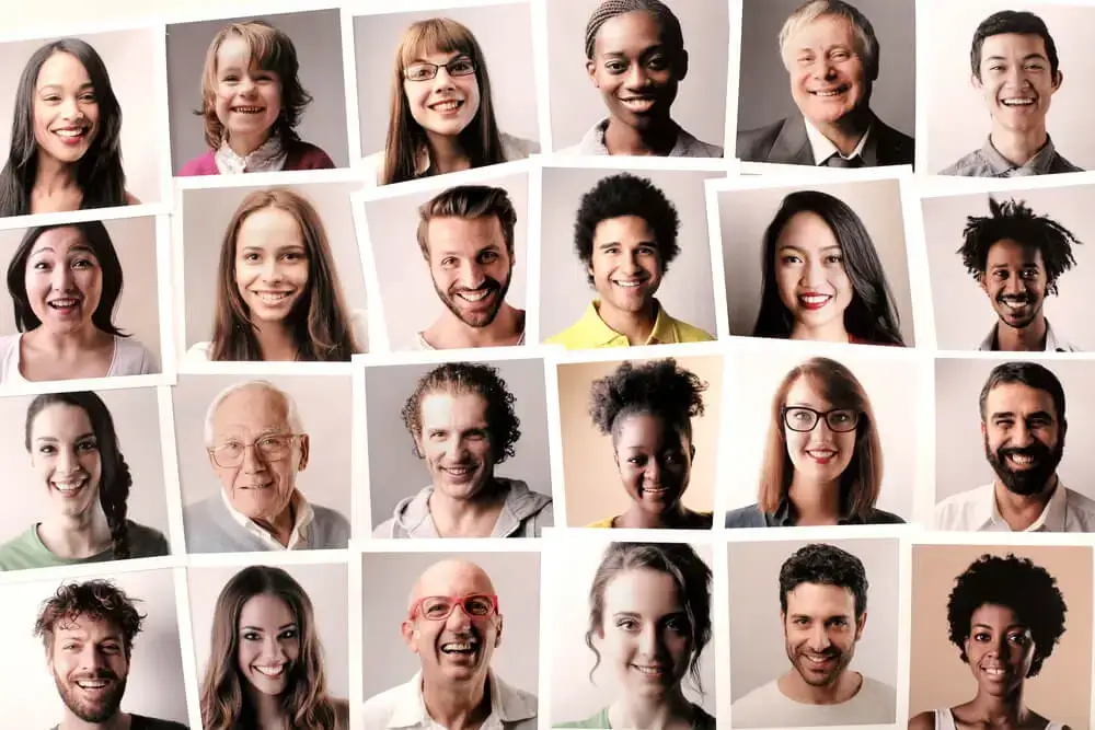 A collage of portrait pictures featuring smiling faces. The people in the pictures appear happy and satisfied, implying that their objections were addressed and resolved. 