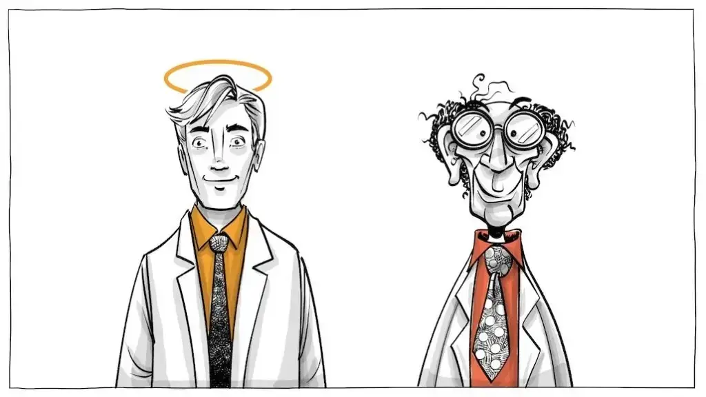 a visual representation of the halo effect, with two people depicted. one person has a halo above their head, indicating a positive perception, while the other person does not. the halo effect is a cognitive bias where an individual's positive traits or qualities lead to a positive overall impression of them, even if other aspects may not be as positive.