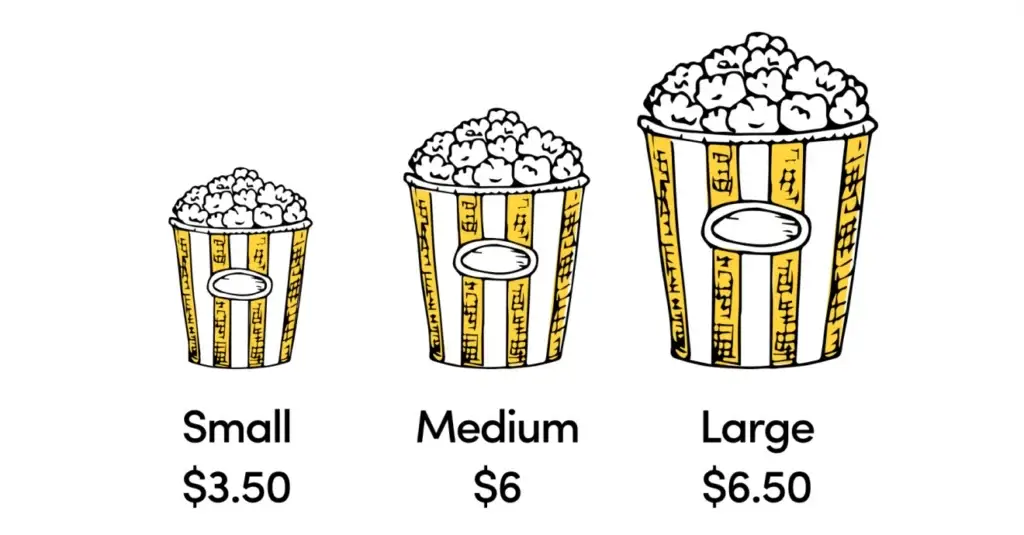 small, medium, and large popcorn